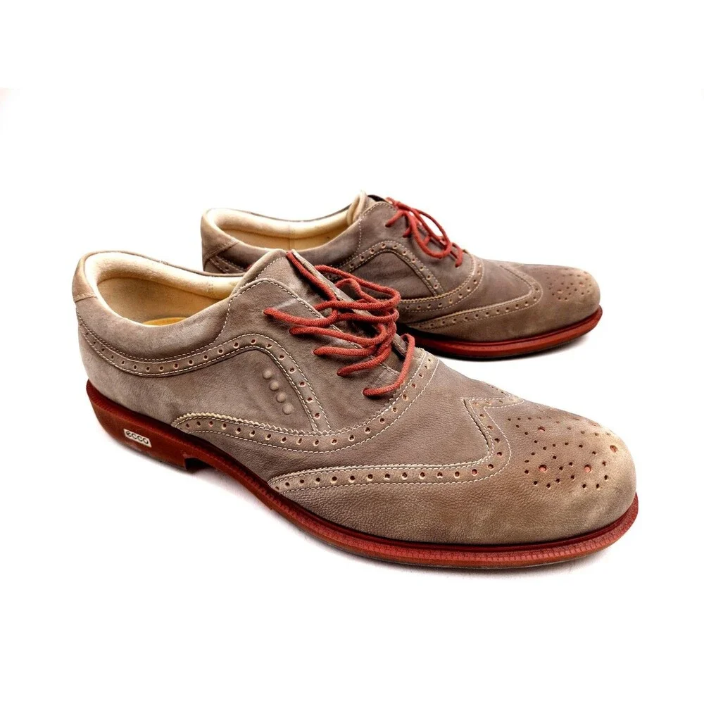 Ecco Tour Hybrid Suede Wingtip Men's US 13-13.5 EU 47 Brown Spikeless Golf Shoe